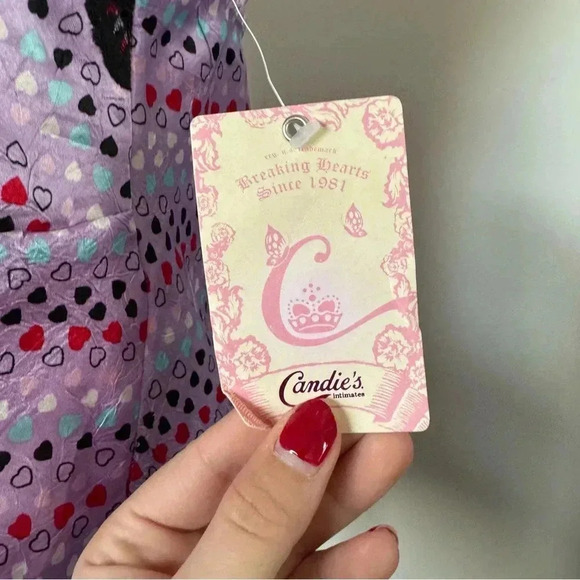 Y2K Purple and Black Lace Heart Cami Top Dead stock M - Picture 4 of 6